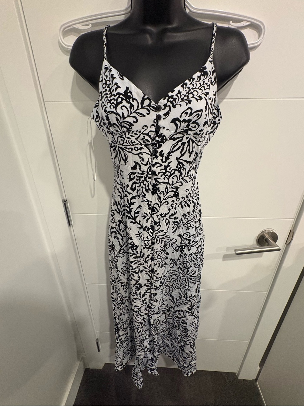Zara Black & White Floral Button Front Midi Dress